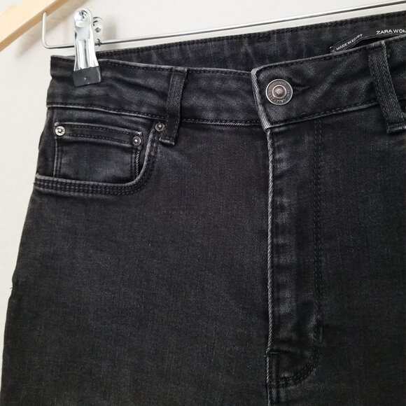 Zara High Waist Ripped Knee Skinny Jeans Raw Hem Size 4 Faded Black Grunge Moto - Picture 13 of 13